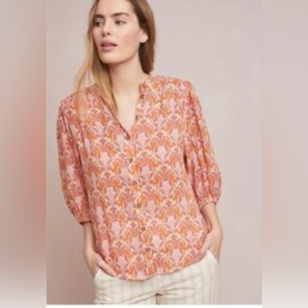 Maeve by Anthropologie Kalapana  Orange Tiger Print blouse